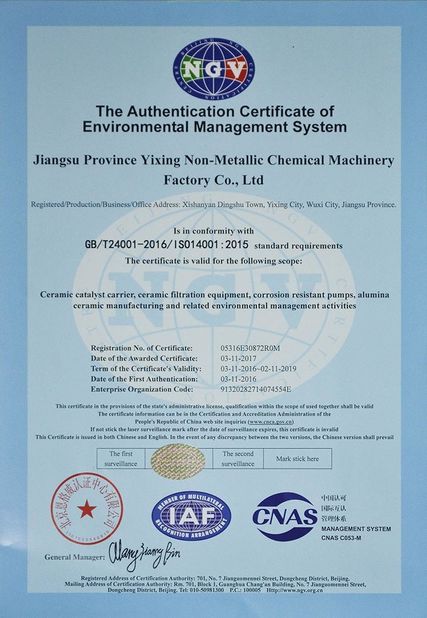 China Jiangsu Province Yixing Nonmetallic Chemical Machinery Factory Co., Ltd certification
